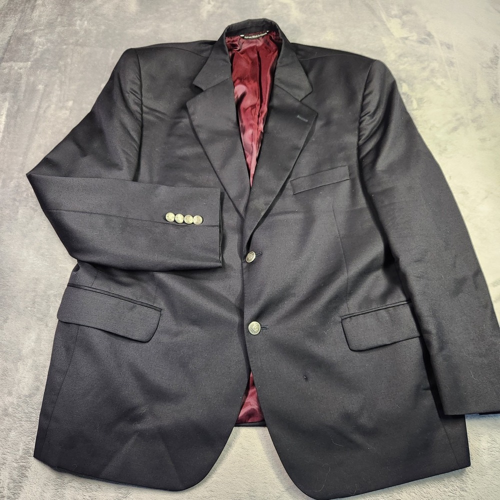 J. Victor Men's 46S Black 100% Wool Blazer Jacket Crest Buttons Flaws Canada 46